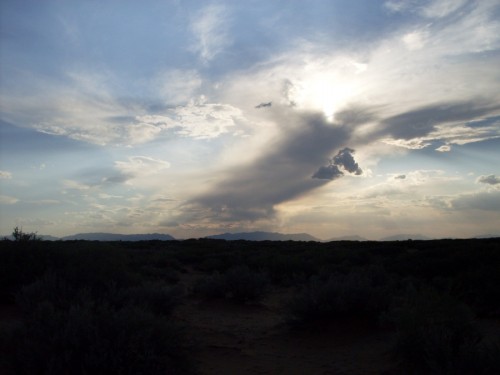 A view of the sky to the west. The mountains are 20 to 25 miles away.
